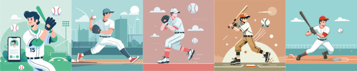 Obraz premium vector of young men playing baseball