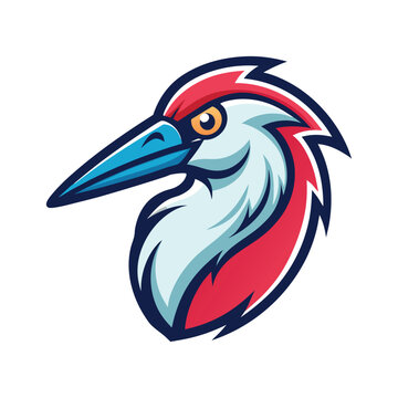 Red and blue crane bird head logo design