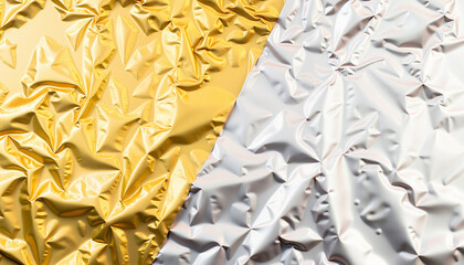 Crumpled gold and silver foil texture background