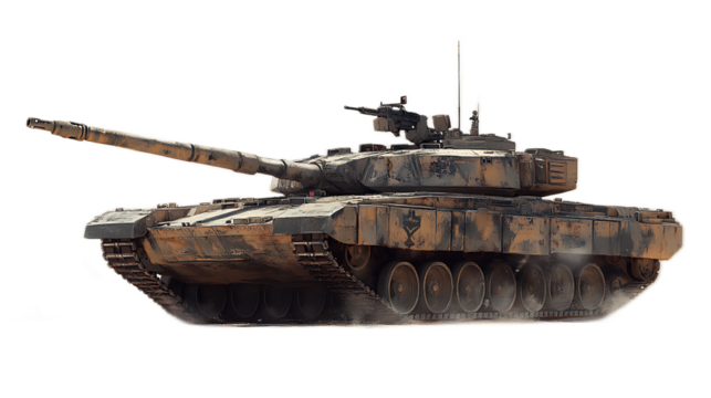Military Tank: Powerful main battle tank, armored vehicle, military equipment, army, warfare, defense, combat, weapon, powerful, army tank, armored fighting vehicle, military technology, land vehicle.