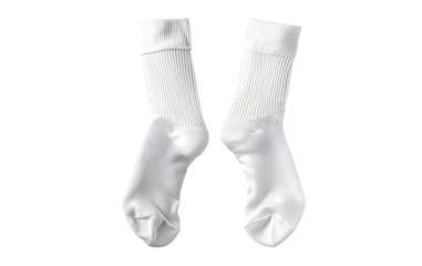 Classic White Socks: A pair of crisp white socks lay flat, showcasing their clean, simple design, perfect for a casual or sporty look.