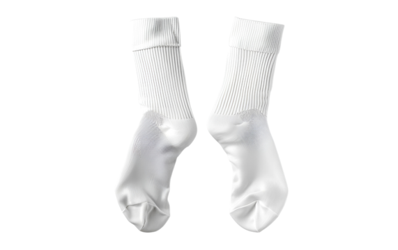 Classic White Socks: A pair of crisp white socks lay flat, showcasing their clean, simple design, perfect for a casual or sporty look.