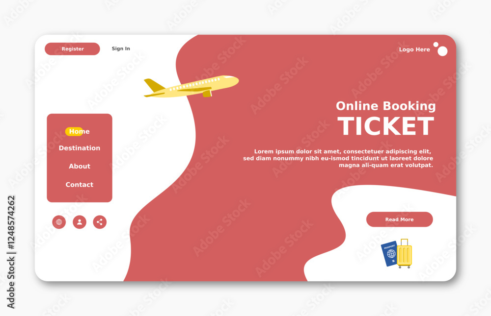 Poster travel website landing page. flight booking. graphical user interface for website page