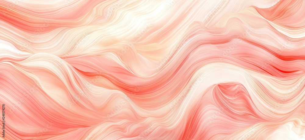 Poster abstract wavy patterns in soft peach and cream colors creating a fluid, dreamy background, copy spac
