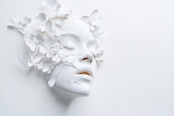 Naklejka premium white sculpted face with paper flowers