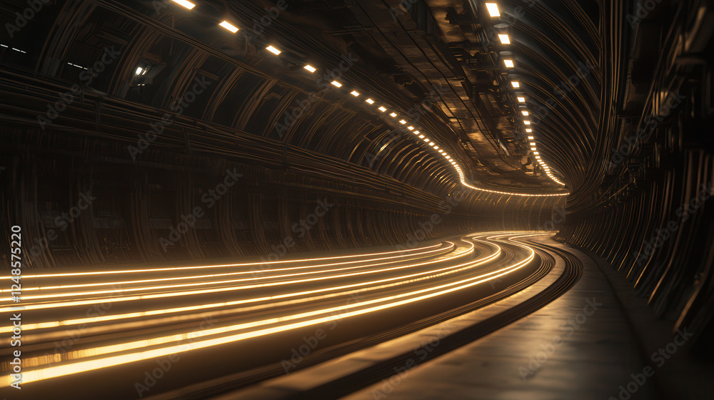 Aufkleber futuristic tunnel with glowing lights and smooth curves, creating sense of speed and motion