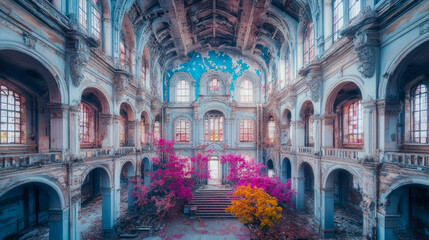 Naklejka premium Decayed Grandeur: Nature's Embrace of a Forgotten Palace