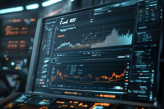 Futuristic trading interface showcasing advanced analytics with AI technology. Generative AI