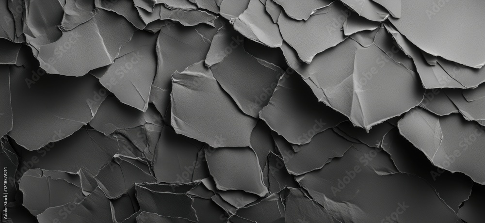 Poster textured gray surface with peeling layers and abstract patterns, copy space for text