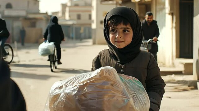 Refugee Child Receives Bicycle from Kind Stranger