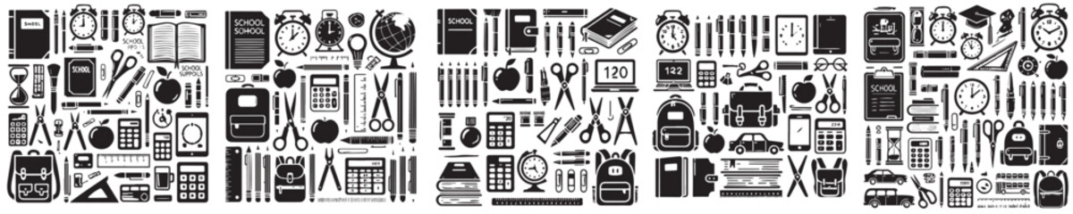 set of school equipment icons