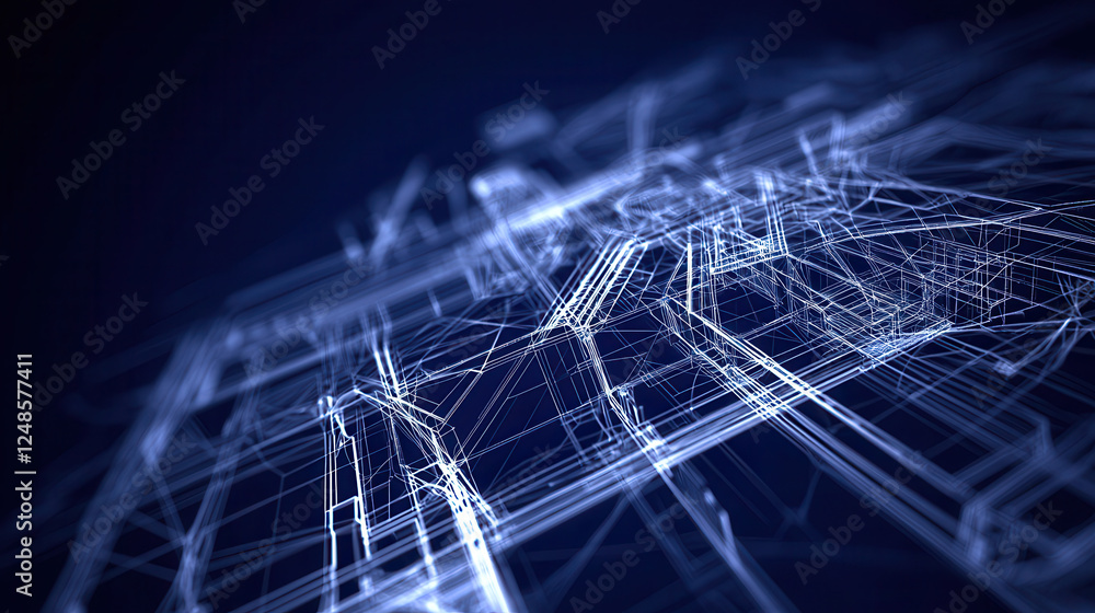 Poster highly detailed digital blueprint of futuristic architecture, showcasing intricate lines and structu