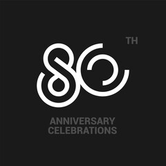 80 years anniversary logo design on black background for celebration event. 80th celebration emblem.