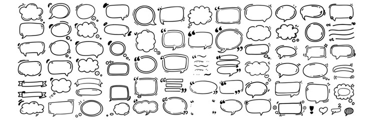 Obraz premium Hand-drawn quote frames and speech bubbles with a doodle-style design. Perfect for comics, conversation templates, messaging, and creative text elements. Ideal for notes, dialogue, feedback, and graph