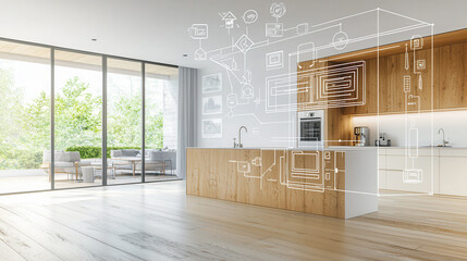 Modern smart kitchen with connected appliances and open space design