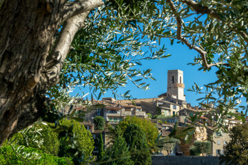 View of the medieval old town of Saint-Paul de Vence on the French Riviera in the South of France