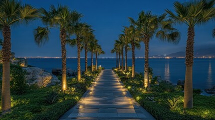 Obraz premium Serene Coastal Pathway at Dusk