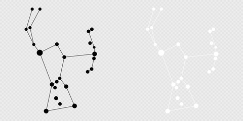 Orion constellation map set. Vector illustration.