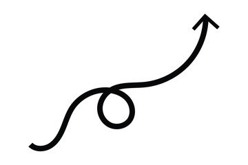 wave and curved long arrow icon, horizontal abstract long and thin arrow icon on white background.