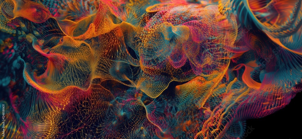 Aufkleber colorful abstract digital art with flowing lines and intricate patterns in vibrant hues, copy space 