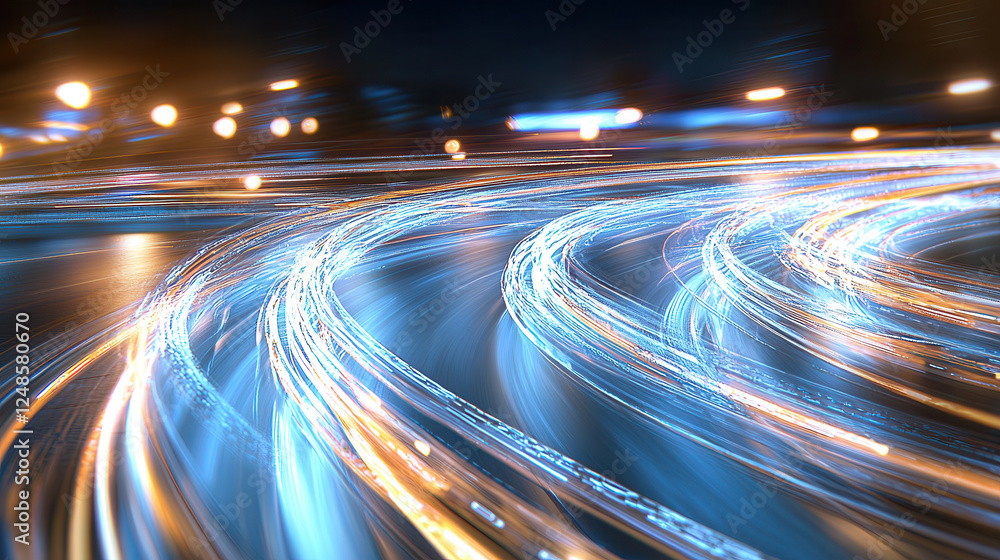 Aufkleber abstract concept of ai controlled data traffic with vibrant light trails, showcasing dynamic movemen