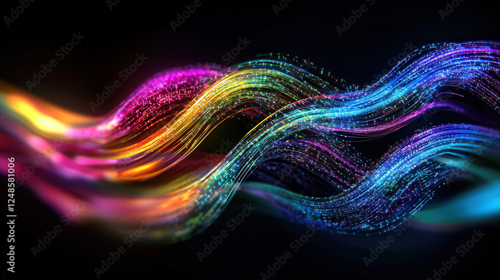 Poster dynamic visualization of colorful waves representing technology and innovation. vibrant colors and f