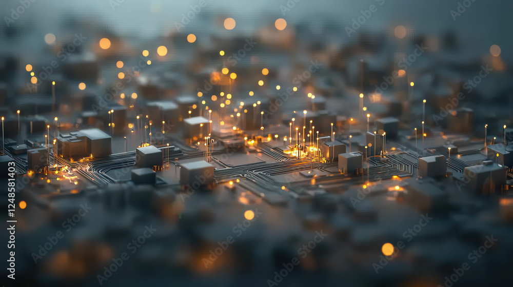 Poster futuristic circuit board with glowing lights and intricate patterns, showcasing technology and innov