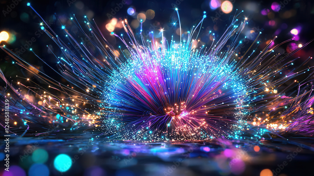 Aufkleber ultra modern fiber optic network tunnel glowing with vibrant colors, creating mesmerizing visual eff