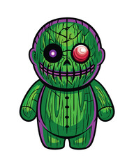 Obraz premium A terrifying image of a possessed ventriloquist dummy, its cracked face contorted in a demonic grin, showing signs of dark magic and sinister energy.