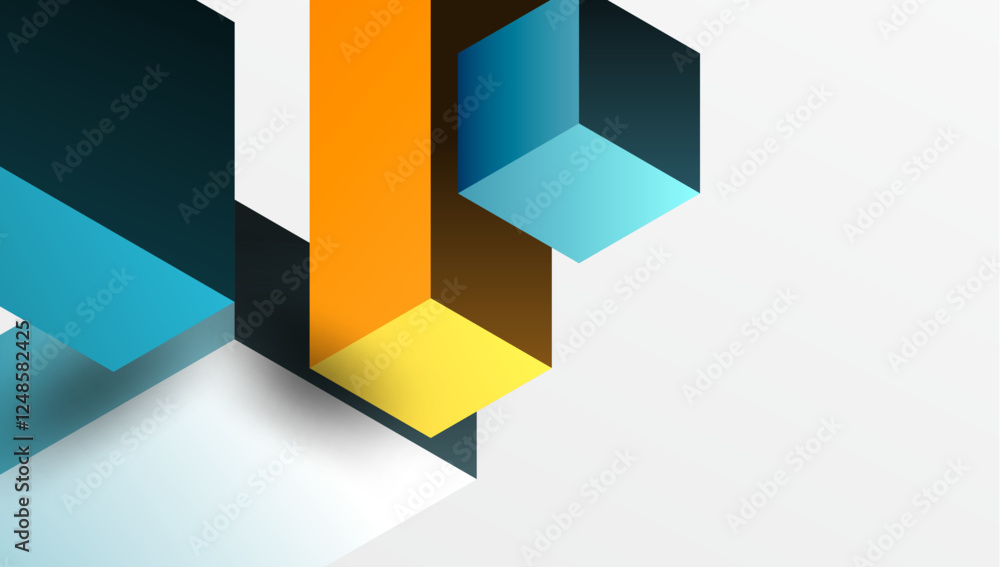Poster Sleek abstract design featuring isometric 3D blocks in a clean, modern composition. Perfect for tech-inspired themes, with vibrant colors and geometric precision