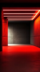 Red Neon Lit Concrete Architectural Interior Design