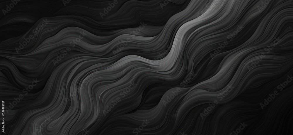 Aufkleber abstract black and white wavy texture with smooth flowing lines and gradients, copy space for text