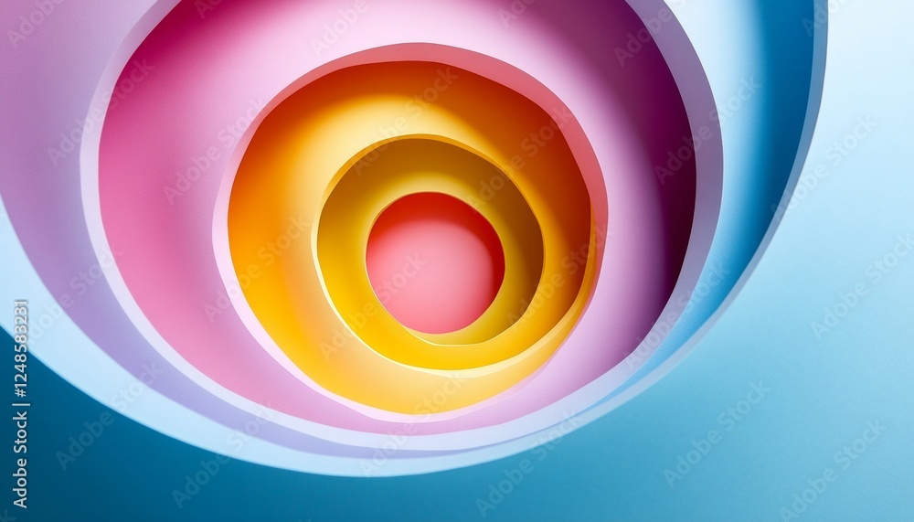Poster abstract background of colorful swirling ribbons with text overlay and depth of field