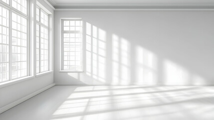 Fototapeta premium Sunlight streams into empty white room