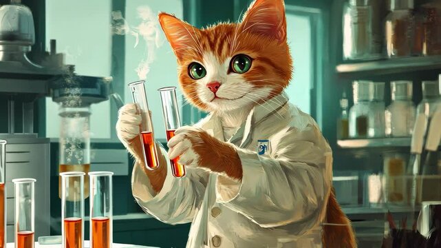 cat student in the laboratory.research