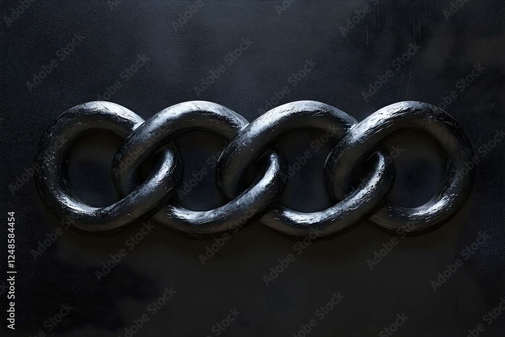 Poster a series of interlinked, shiny black metal chains arranged in a horizontal line on a dark background