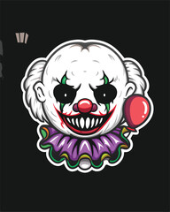 Create a digital painting of a terrifying clown with an exaggerated, sharp-toothed grin, conveying malice and menace.  Focus on intense detail in the eyes and mouth.