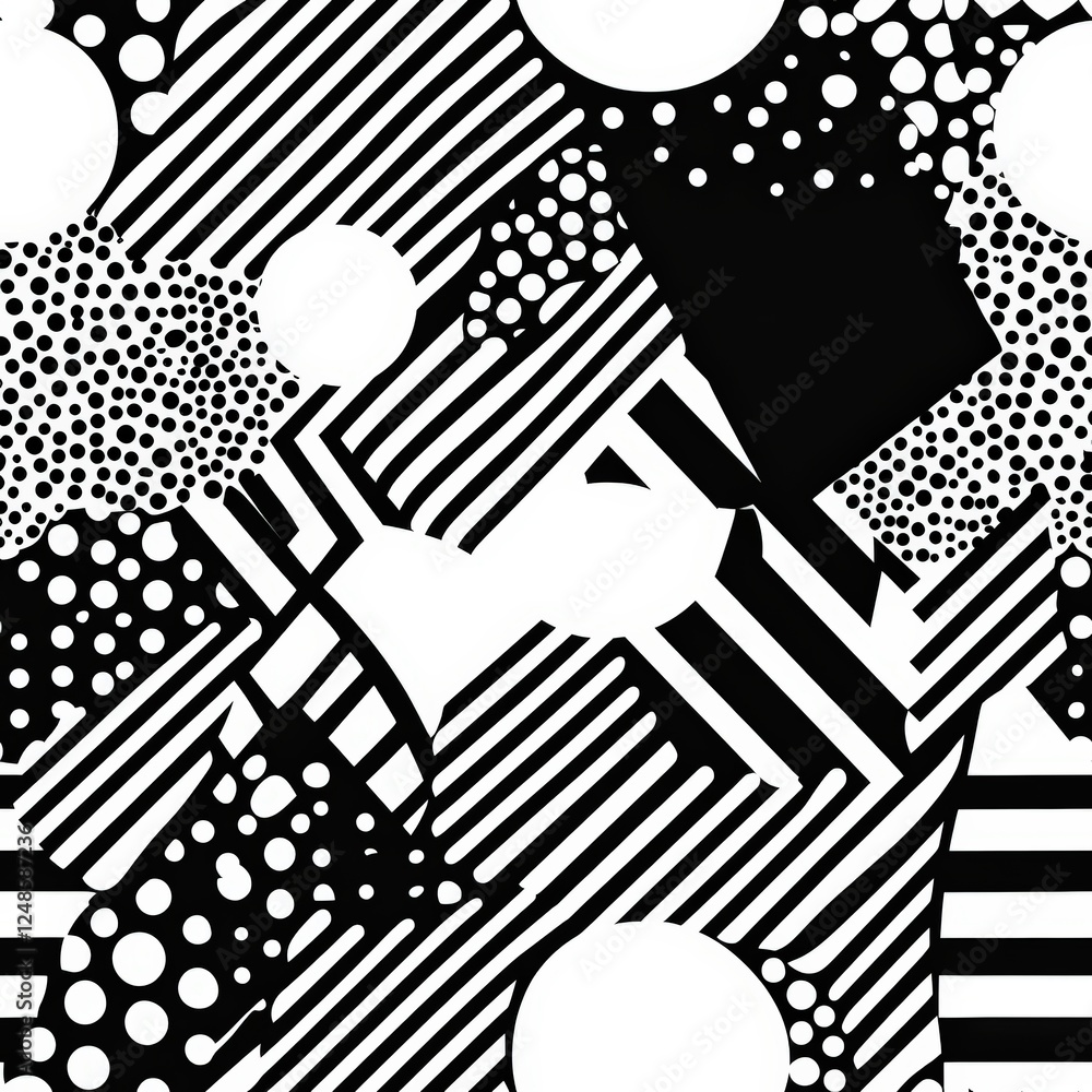 Poster bold black and white vector pattern featuring geometric shapes and diverse textures for modern desig