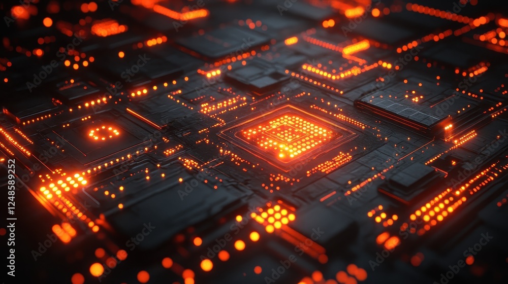 Poster glowing cpu circuit board, technology background