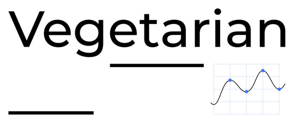 Bold Vegetarian text complemented by dynamic graph lines on a grid. Ideal for nutrition, data visualization, plant-based trends, eco awareness, statistics, education, abstract line flat metaphor
