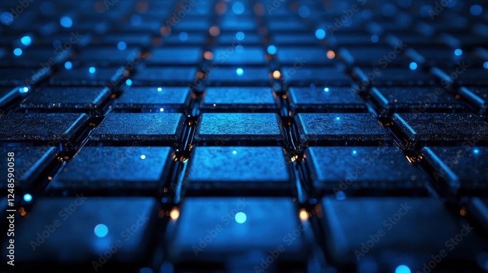 Poster blue glowing digital grid, abstract tech background, data processing
