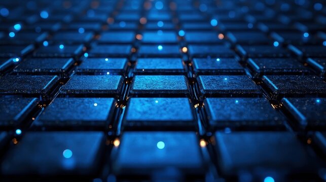 Blue glowing digital grid, abstract tech background, data processing - Powered by Adobe
