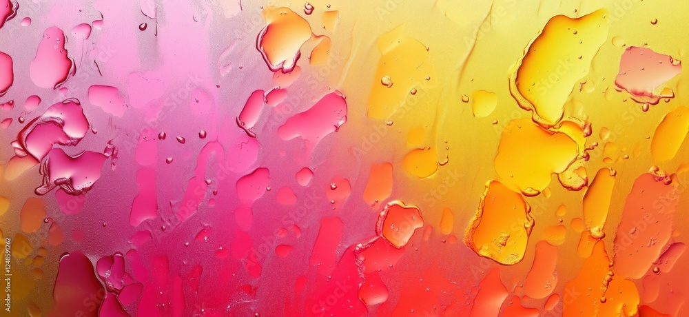 Poster colorful abstract background with water droplets on glass creating vibrant patterns, copy space for 