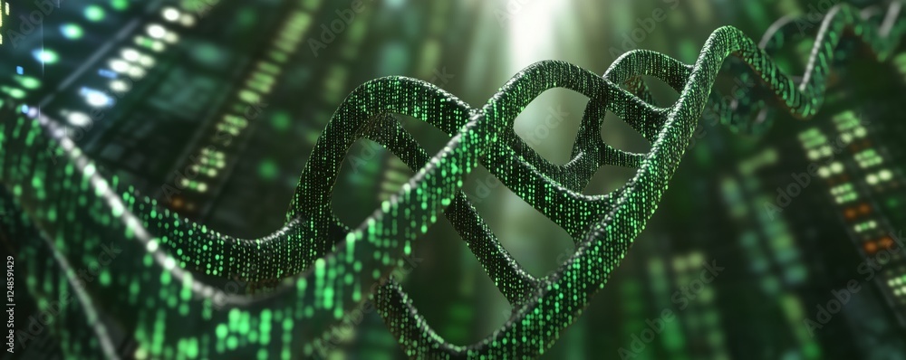 Aufkleber 3d representation of dna helix with digital binary code background, copy space for text