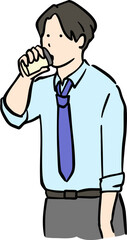 ちょっと休憩　ドリンクを飲むスーツを着た男性のイラスト