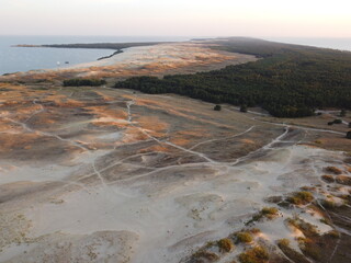 Aerial View of Dead Dunes Desert Landscape on Curonian Spit at Sunset