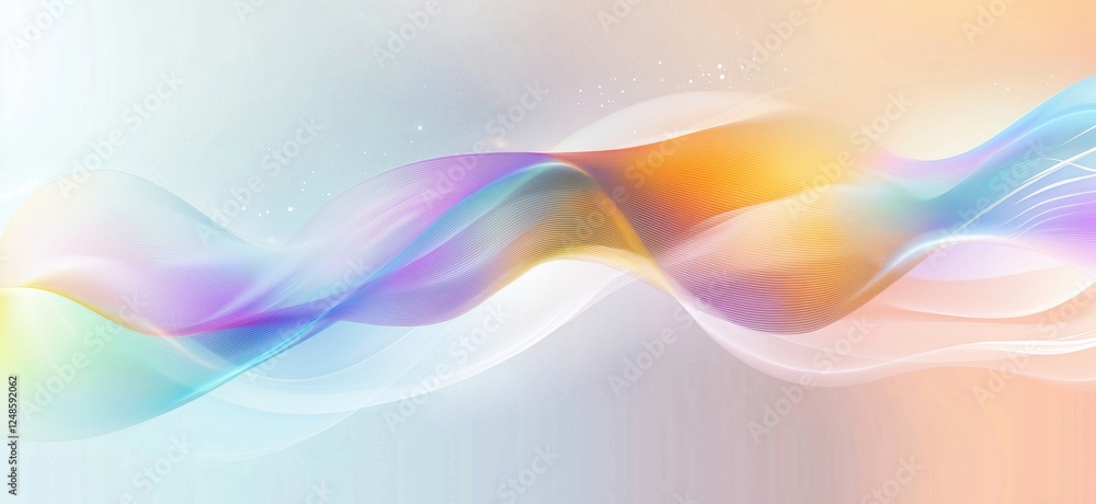 Poster colorful abstract wave design with smooth gradients and soft light effects, copy space for text