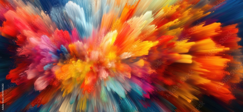 Poster vibrant explosion of colors in abstract art showcasing dynamic brush strokes and textures, copy spac