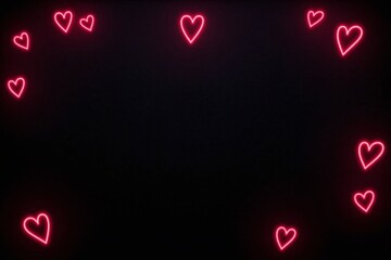 Dark textured black bg neon like pinkish red heart outlines