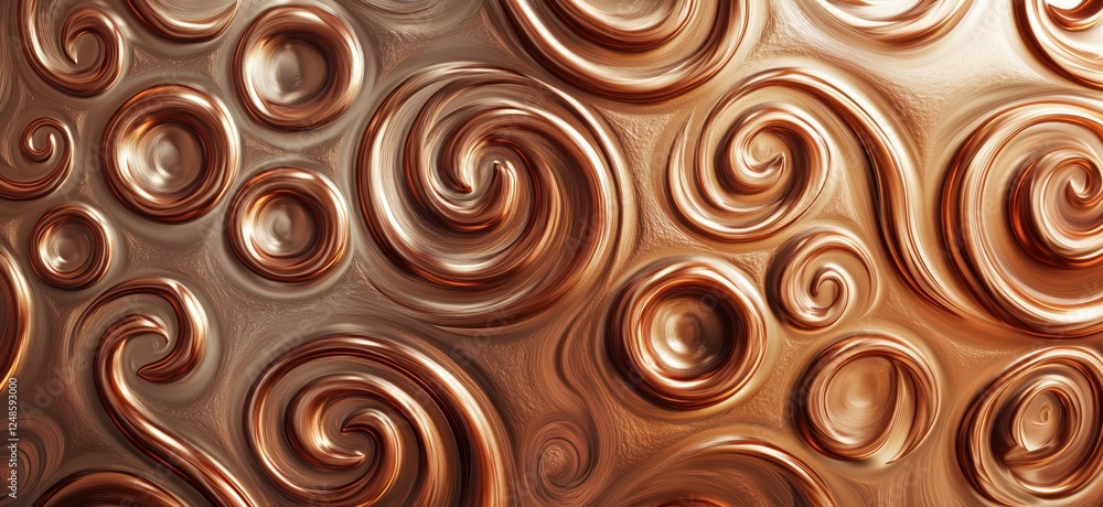 Poster abstract copper swirl patterns with glossy texture and intricate design elements, copy space for tex